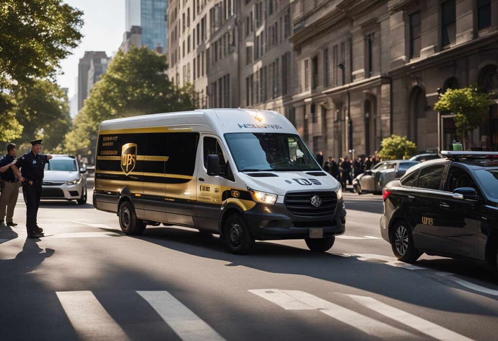 Chicago UPS truck collision scene with police investigation