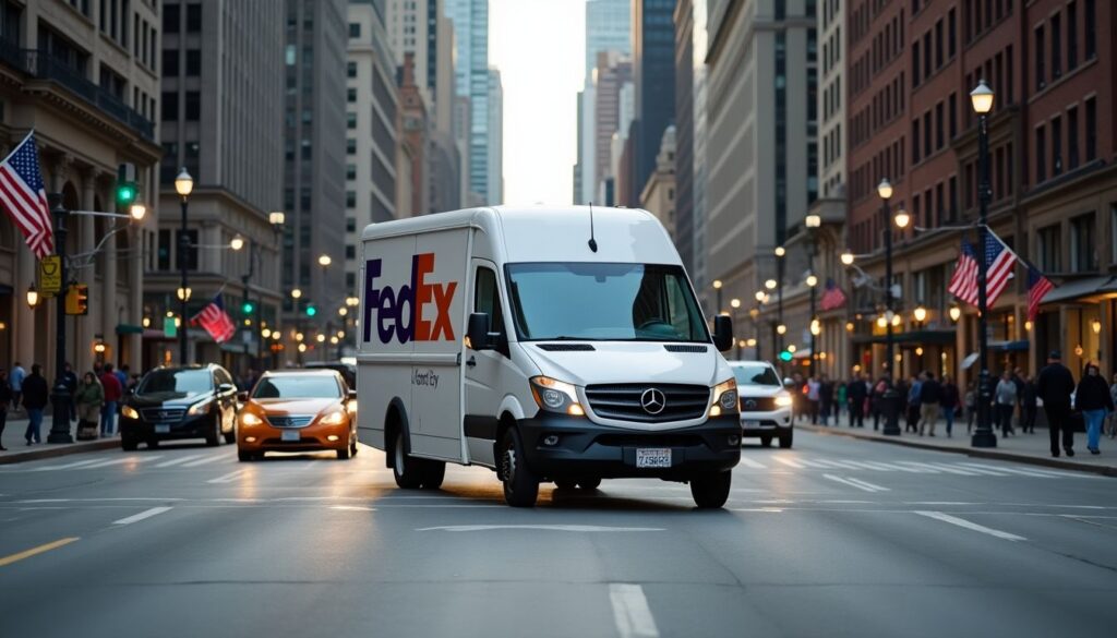 fedex truck in downtown chicago