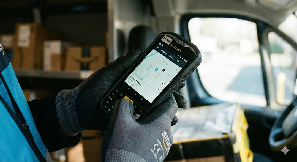 Amazon delivery driver handheld GPS scanner rabbit device evidence